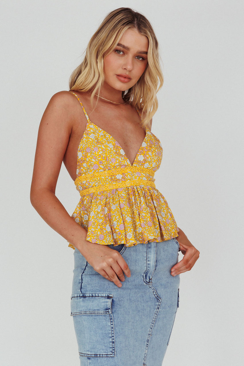 Marigold Crochet Trim Top Floral Yellow