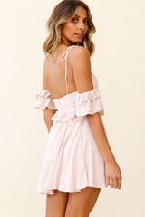 Wayside String Tie Strap Lace Trim Mini Dress Beige