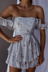 Verona Off-Shoulder Romper Floral Print Blue