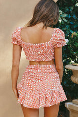 Paradis Ruched Eyelet Embroidery Mini Skirt Terracotta