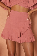 Hand In Mine Wide Ruffle Hem Skirt Rose