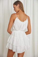 Madeira Drawstring Neckline Frill Mini Dress White