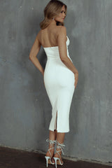 Yours Alone Gathered Detail Midi Dress White