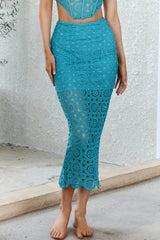 Milano Crochet Lace Midi Skirt Green