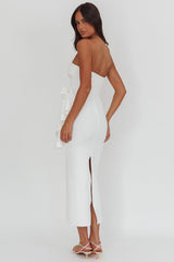 Sasha Cascade Ruffle Rosette Midi Dress White