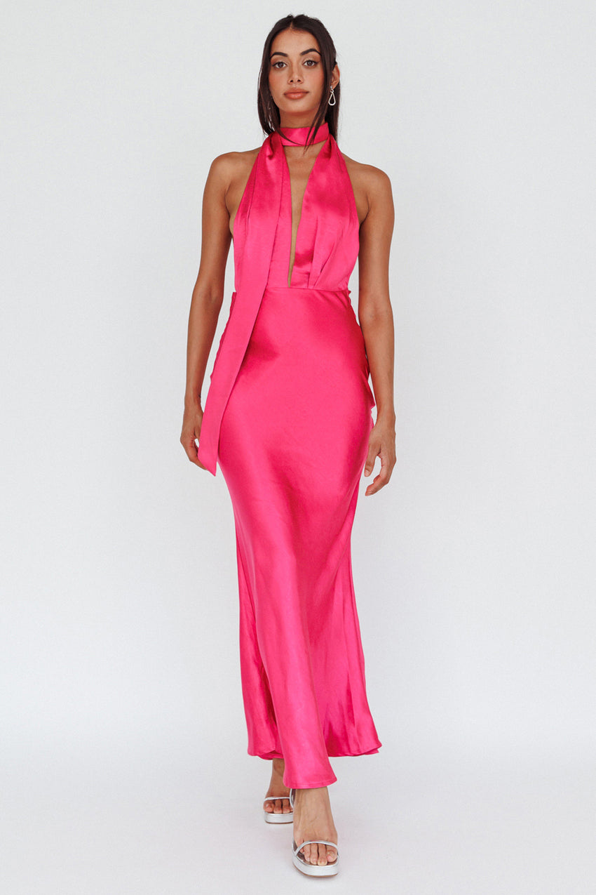 Italia Azure Halterneck Maxi Dress Hot Pink