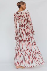 Oasis Moon Frill Trim Maxi Dress Printed Ruby
