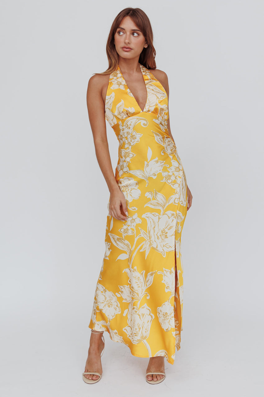 Brighter Days Halterneck Split Midi Dress Sun