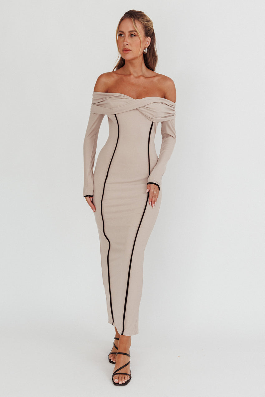 Genesis Off-Shoulder Long Sleeve Maxi Dress Pebble