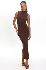 Tellora Backless Mock Neck Maxi Dress Chocolate