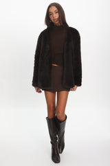 By The Fire Faux Fur Coat Chocolate