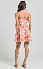 Carly Mini Dress - Strappy Bust A Line Dress in Sorbet Bloom Print