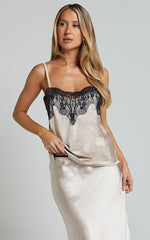 Zareena Midi Skirt - Lace Trim Slip Skirt in Oyster
