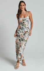 Constanzie Midi Dress - Open Tie Back Dress in Peach Floral