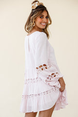 Miles Away Long Balloon Sleeve Trim Insert Dress Pink