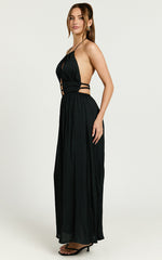 Denisa Midi Dress - Open Back Halter Dress in Black