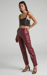 Dilyene Pants - Mid Waist Straight Leg Faux Leather Pants in Wine
