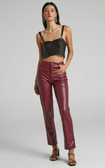 Dilyene Pants - Mid Waist Straight Leg Faux Leather Pants in Wine