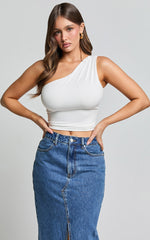 Evette Top - Jersey Gathered One Shoulder Top in Ivory
