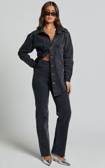 Faharra Shirt - Recycled Cotton Denim Shirt in Washed Black
