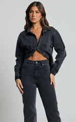 Faharra Shirt - Recycled Cotton Denim Shirt in Washed Black