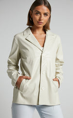 Ferrah Blazer - Faux Leather Oversized Blazer in Ecru