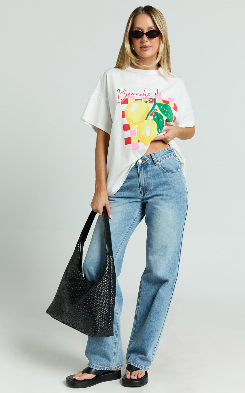 Fiona Top - Oversized Lemons Print T-Shirt in White