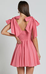 Girley Mini Dress - Bow Strap Dress in Coral