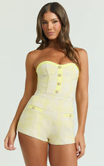 Jada Playsuit - Boucle Sweetheart Hardware Detail Button Playsuit in Lemon