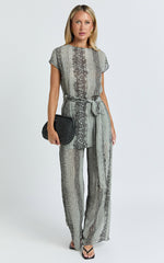 Janette Two Piece Set - Wrap Waist Longline Top and Wide Leg Pant Set in Snake
