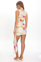 Luli Boat Neck Sash Mini Dress Floral
