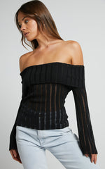 Kailah Top - Off the Shoulder Knit Top in Black