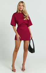 Karyna Mini Dress - Short Sleeve Boxy T-shirt Dress in Wine