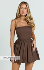 Kimberly Mini Dress - Square Neck Bubble Hem Dress in Chocolate