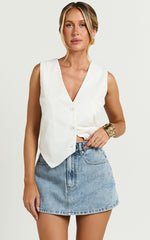 Kiraye Top - Linen Button Through Vest in Off White