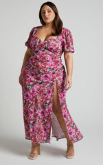 Lorie Maxi Dress - Short Sleeve Cut Out Tie Back Dress in Violette Blur Floral