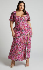 Lorie Maxi Dress - Short Sleeve Cut Out Tie Back Dress in Violette Blur Floral