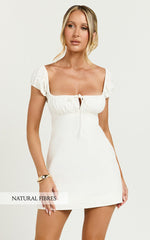 Maddy Mini Dress - Ruched Bust Short Sleeve Dress in White