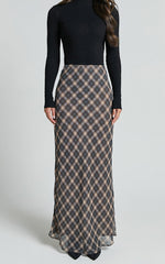 Mandy Maxi Skirt - High Waist Slip Skirt in Multi Check