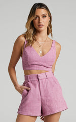 Melbourne Two Piece Set - Twill Two Piece Short Set in Pink