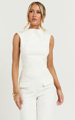 Paxton Top - High Neck Fitted Open Back Sleeveless Top in Cream