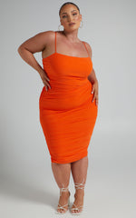Coming For You Midi Dress - Mesh Dress in Burnt Orange