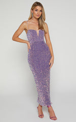 Rayner Midi Dress - V Bar Sequin Bodycon Dress in Lilac