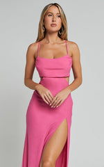 Reviena Maxi Dress - Cut Out Cowl Neck Dress in Hot Pink