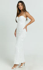 Rory Midi Dress - Embroidered Mesh Dress in White
