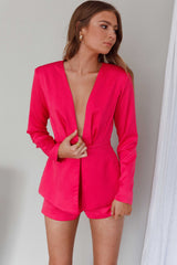 Ennis Long Sleeve Structured Romper Pink