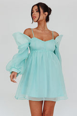 Yasi Long Sleeve Babydoll Mini Dress Mint