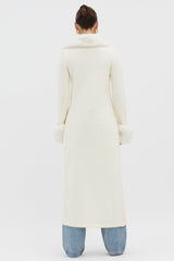 Snowflakes Fur Trim Longline Cardigan Coat Ivory