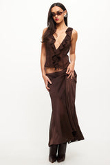 LIONESS Rose Ruffle Top Chocolate