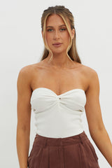 Teagan Strapless Ribbed Knit Top White